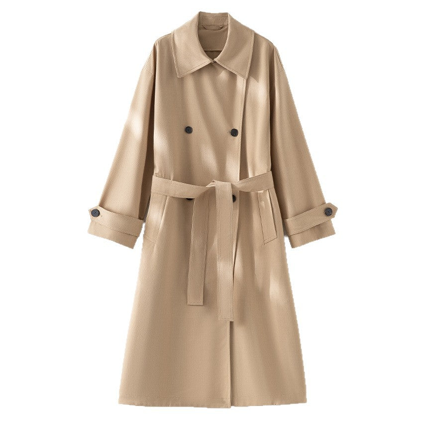 Herr Lång Double-Breasted Trench Kappa med Oversized Passform och Notchad Krage