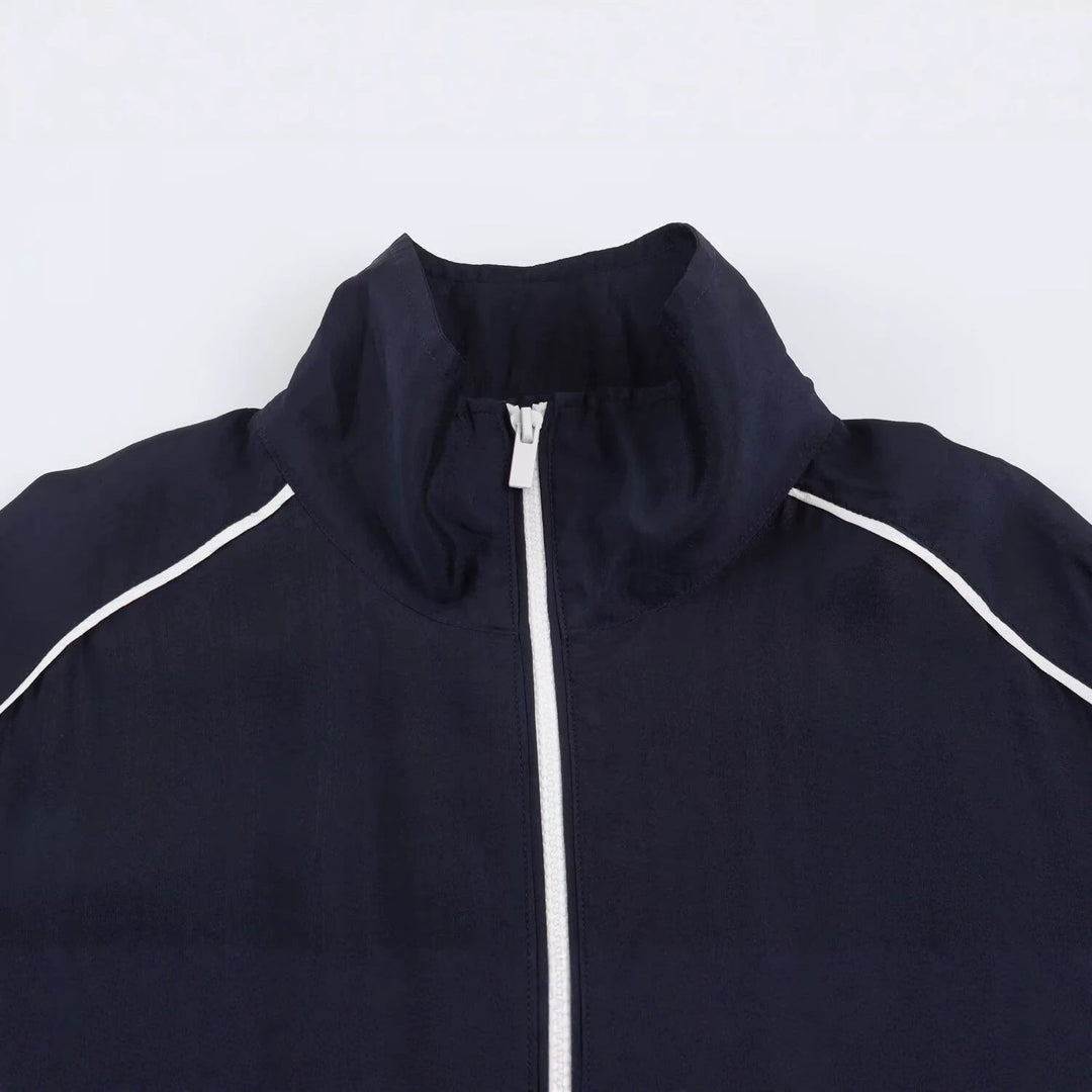 Dam Kort Skärning Windbreaker med Hög Krage och Elastic Nederkant