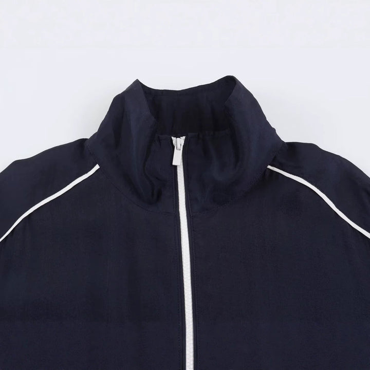 Dam Kort Skärning Windbreaker med Hög Krage och Elastic Nederkant