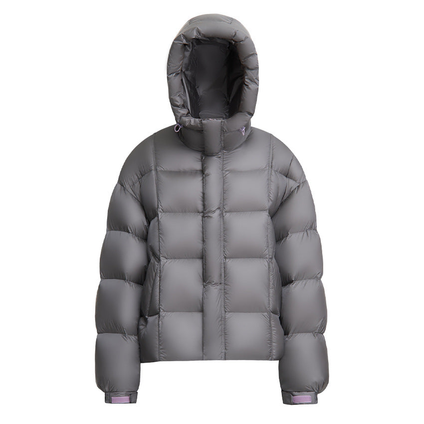 Dam kort Boxy kviltad jacka med oversize ärmar, hög Thermal krage och huva