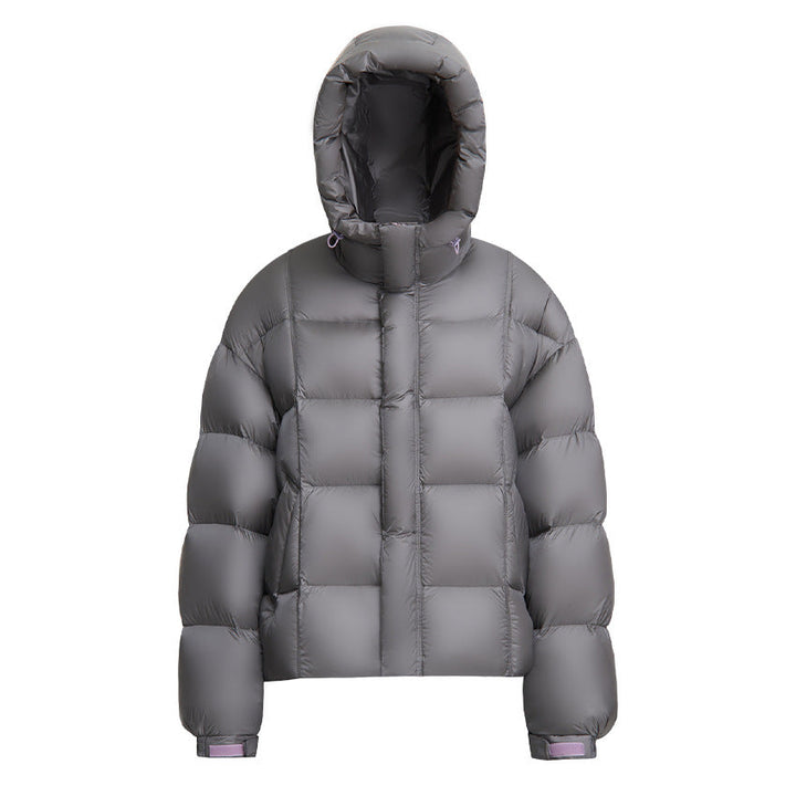 Dam kort Boxy kviltad jacka med oversize ärmar, hög Thermal krage och huva