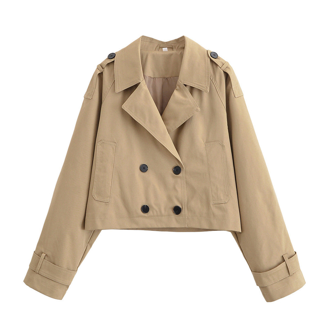 Dam kort trenchcoat med Double-Breasted knappslå och Epaulettes