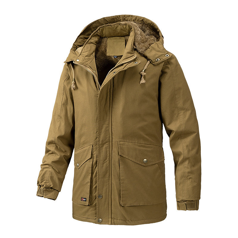 Herr värm-Lined parka Jacka med huva och teddyfoder