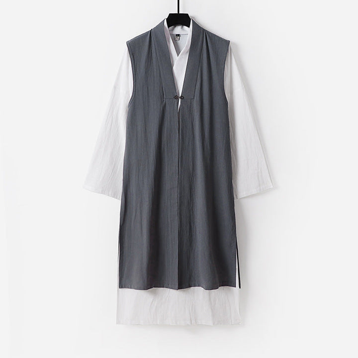 Dam lång ärmlös Kimono väst med minimalistisk Lines och dekorativ Toggle stängning
