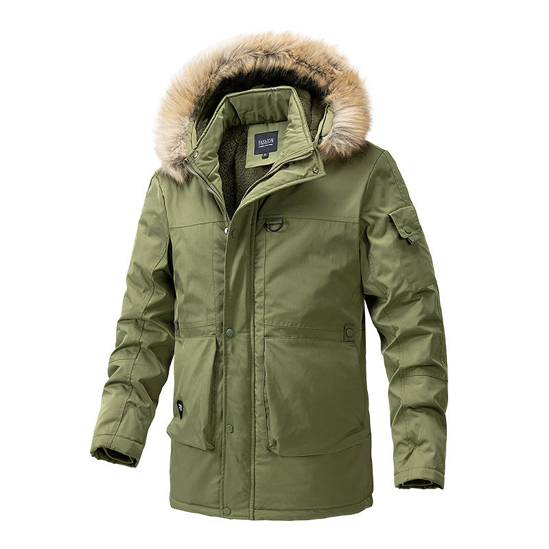 Herr värm-Lined parka Jacka med huva och teddyfoder
