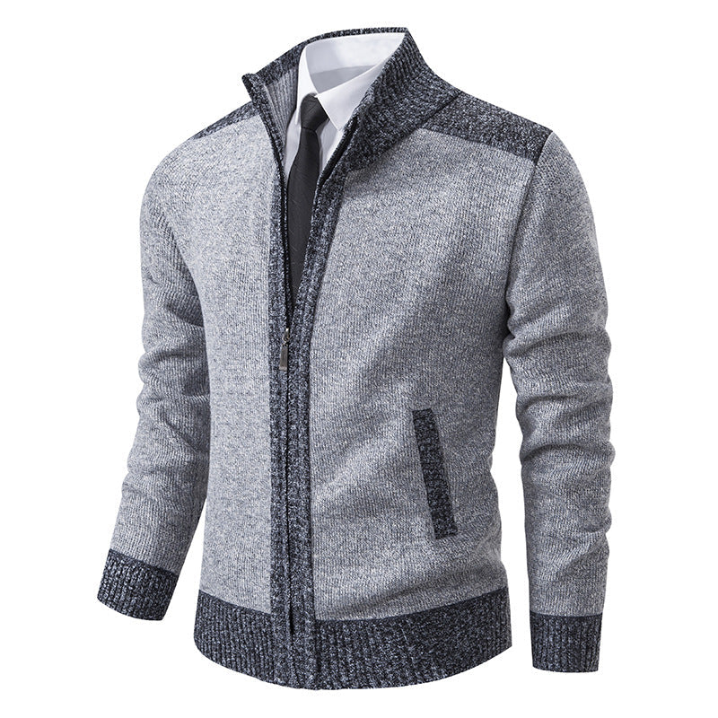 Herr Knit Zip Jacka med Ståkrage och Kontrast Trims