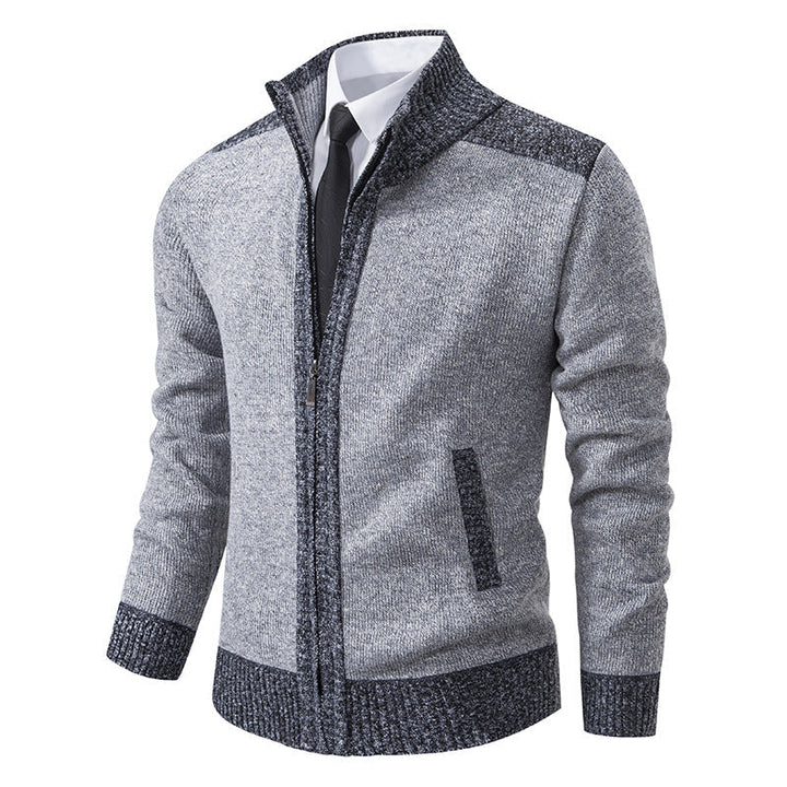 Herr Knit Zip Jacka med Ståkrage och Kontrast Trims