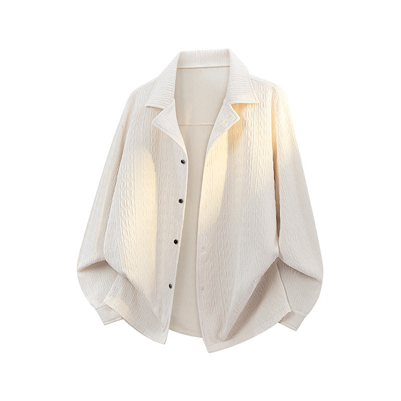 Dam Lightly Structured Oversize Skjortjacka med Lapel Krage &amp; Press Knapp Front