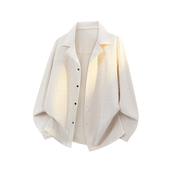 Dam Lightly Structured Oversize Skjortjacka med Lapel Krage &amp; Press Knapp Front