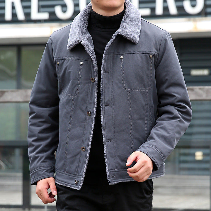 Herr Short Jacka med Teddyfoder och Lapel Krage, Vindskyddande Övergångs Jacka