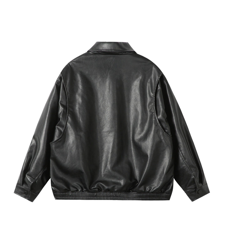 Dam Oversized Smooth Läder Look Blouson Jacka med Elastic Fåll och Metal Logo