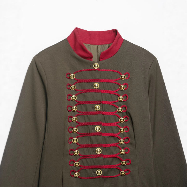 Dam Military-Inspired Box Jacka med Dekorativ Frog Closures och Stå Krage