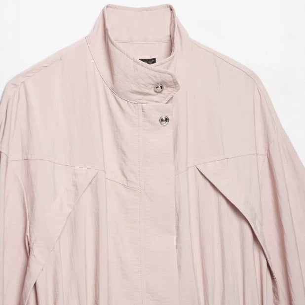 Dam Lätt Oversize Utilityjacka med Drawstring Waist, Stå Krage och Balloon Ärmar