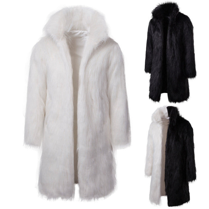 Dam med huva kappa gjord faux fur mid-length med luxurious teddy look