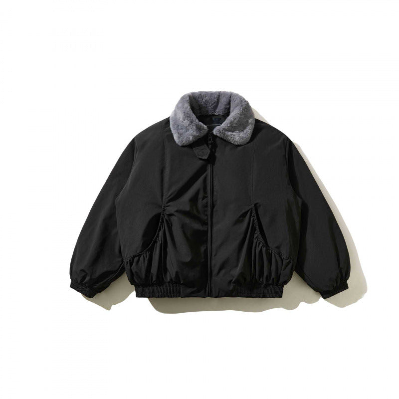Herr short-cut quiltad bomberjacka med fast fusk päls krage och skräddad fåll