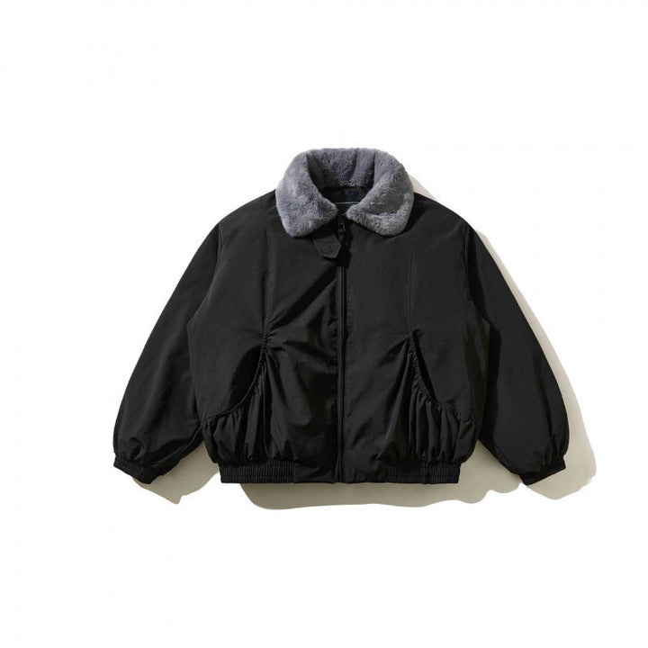 Herr short-cut quiltad bomberjacka med fast fusk päls krage och skräddad fåll