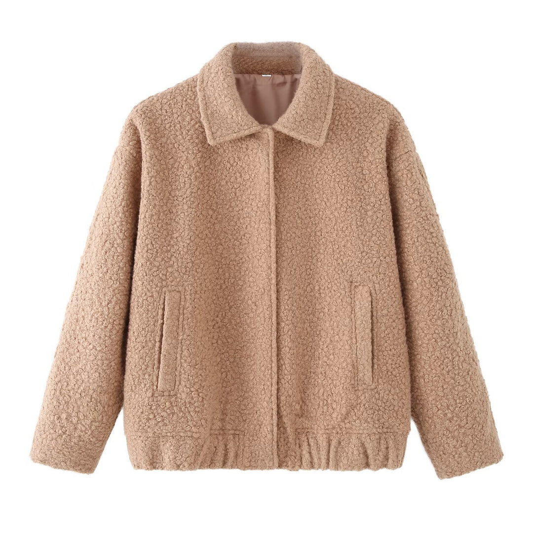 Dam teddy Boxy jacka med skjortkrage, Insert fickor och Elastic fåll