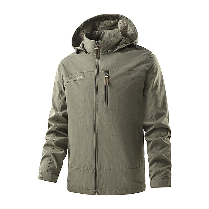 Herr Ultralätt Outdoor Jacka med Huva med Mesh Foder, Bröst Dragkedja och Adjustable Muddar