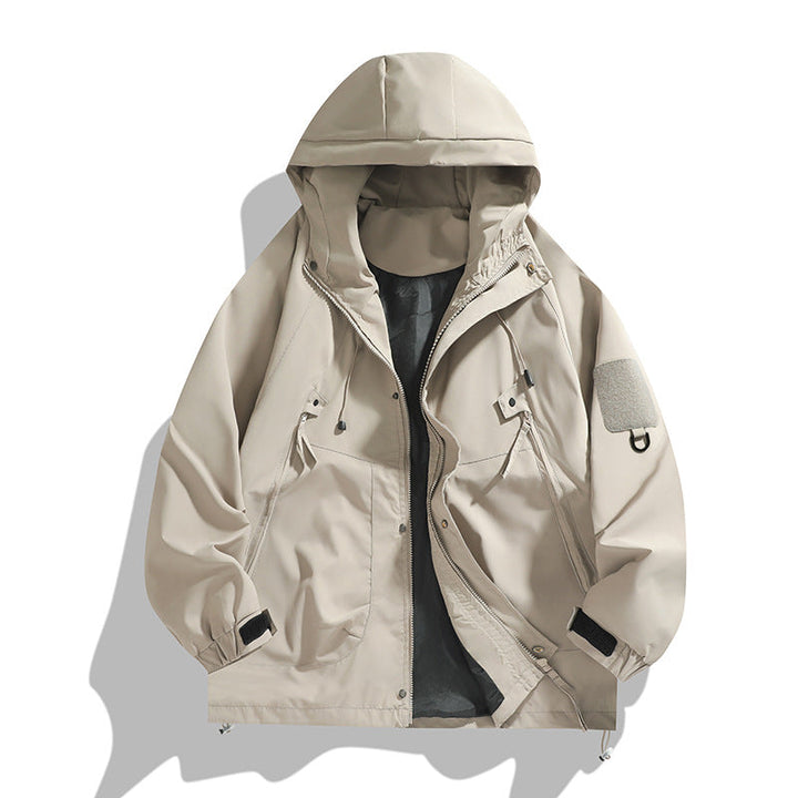 Herr Andningsbar Utility Luvtröja Jacka med Concealed Dragkedja, Multi Fickor, och Adjustable Ärm Muddar