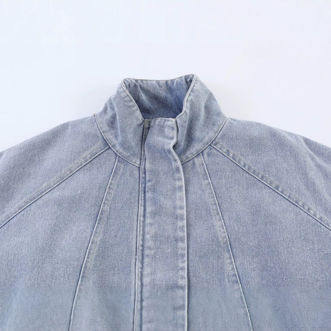 Dam Oversize Jeans Bomberjacka med Stå Krage och Drawstring