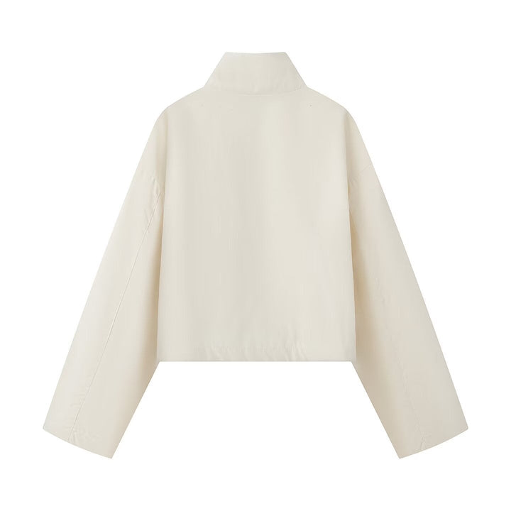 Dam Kort Boxig Utilityjacka med Hög Funnel Krage, Stora Lock Fickor och Drawstring