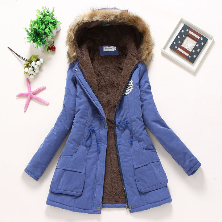 Dam high-värmande vinter parka med teddy foder, drawstring och faux fur kant