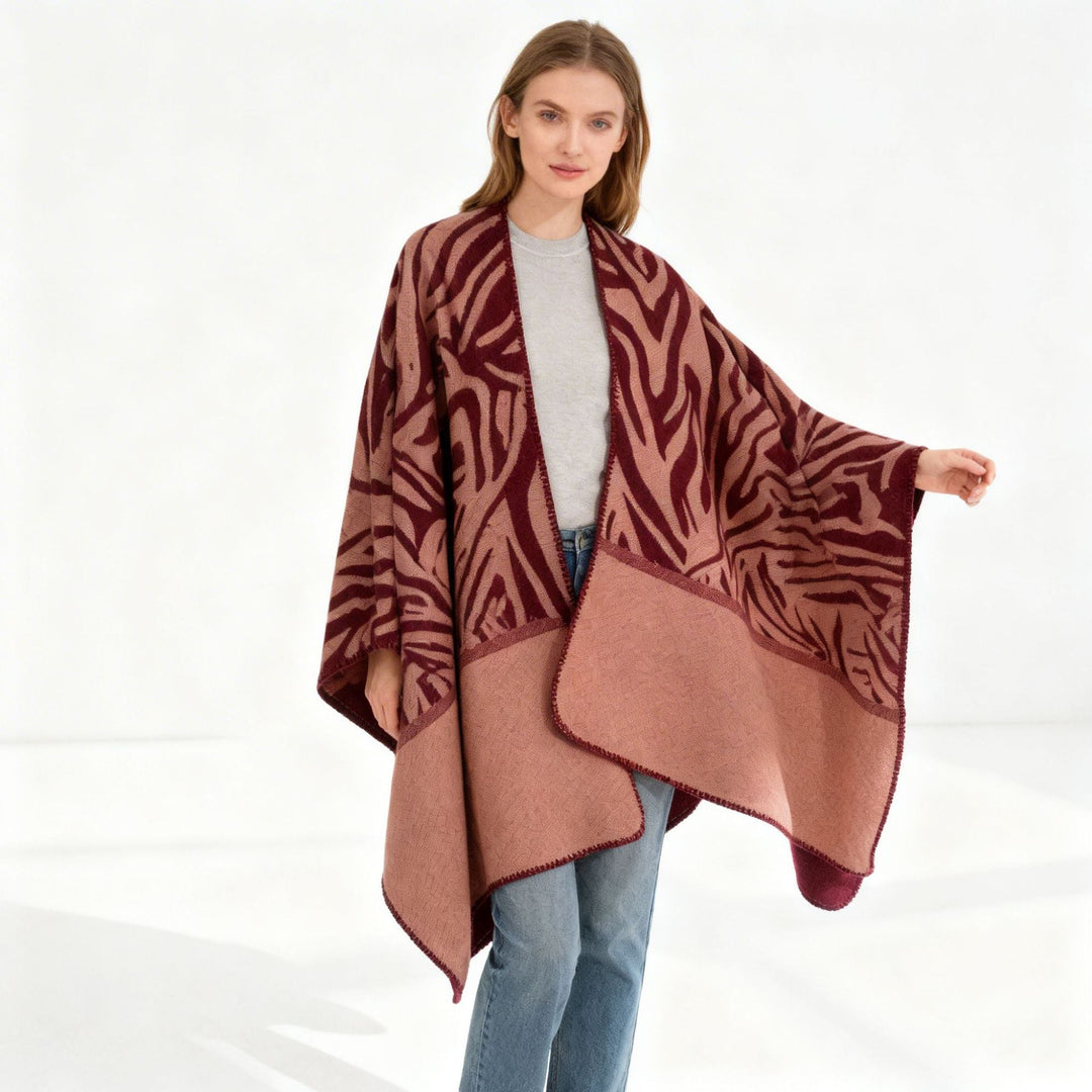 Dam oversized Jacquard poncho i Cape stil med Open Fall och Decorative Stitching