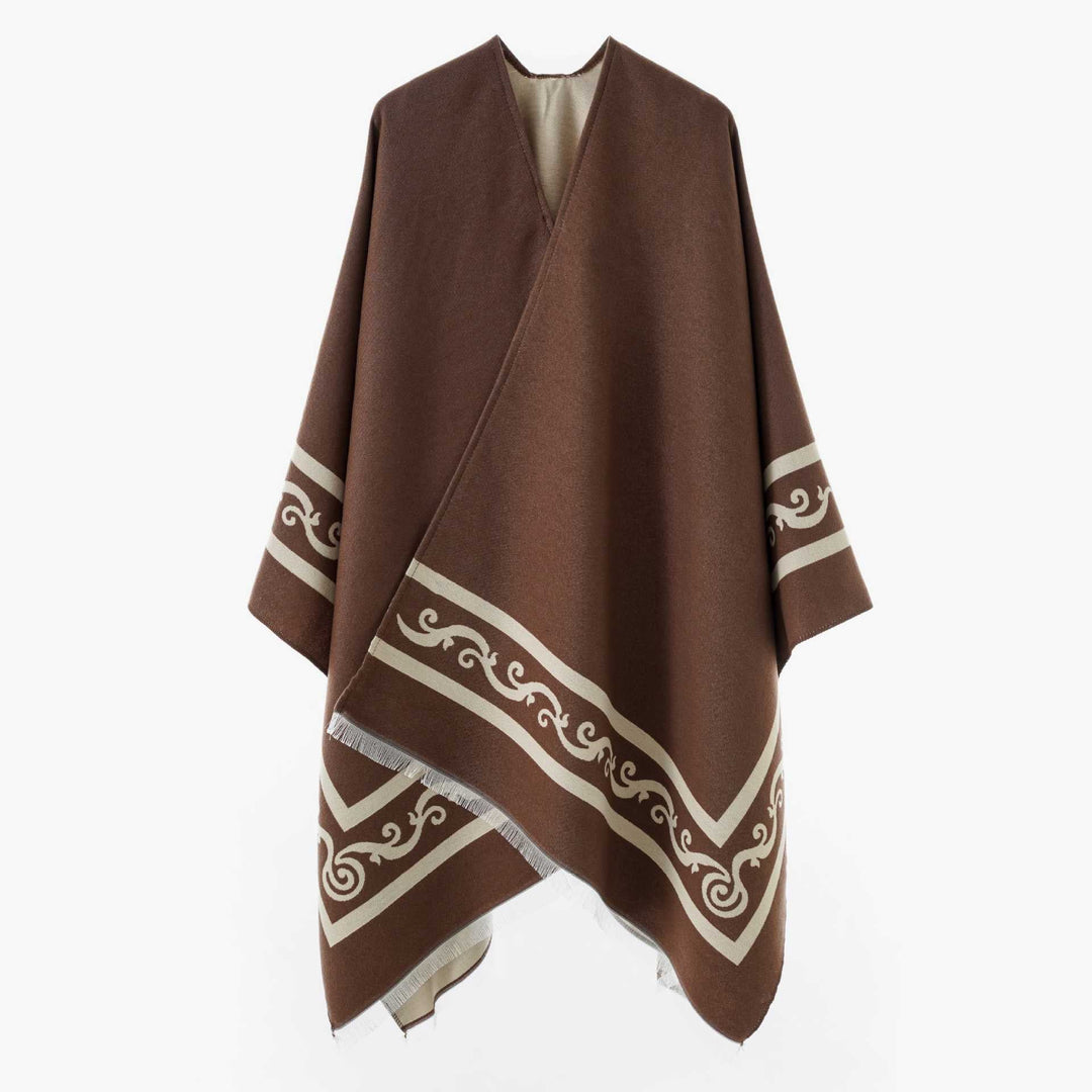 Dam Oversize Jacquard capeponcho tillverkad av ullblandning med geometric mönster och fringes