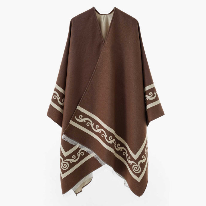 Dam Oversize Jacquard capeponcho tillverkad av ullblandning med geometric mönster och fringes