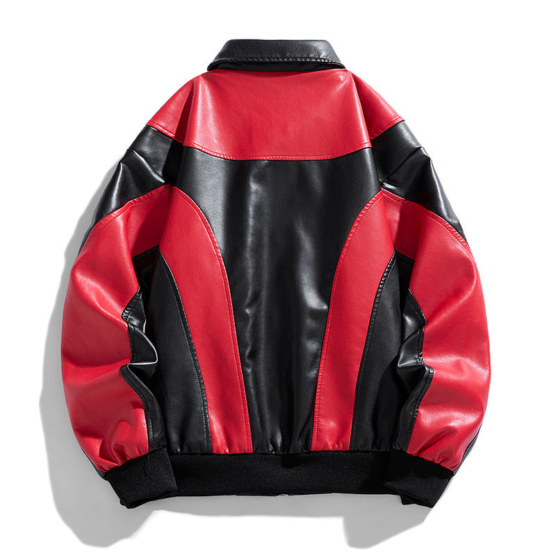 Herr Mode Läderimitation Jacka i Sportig Design