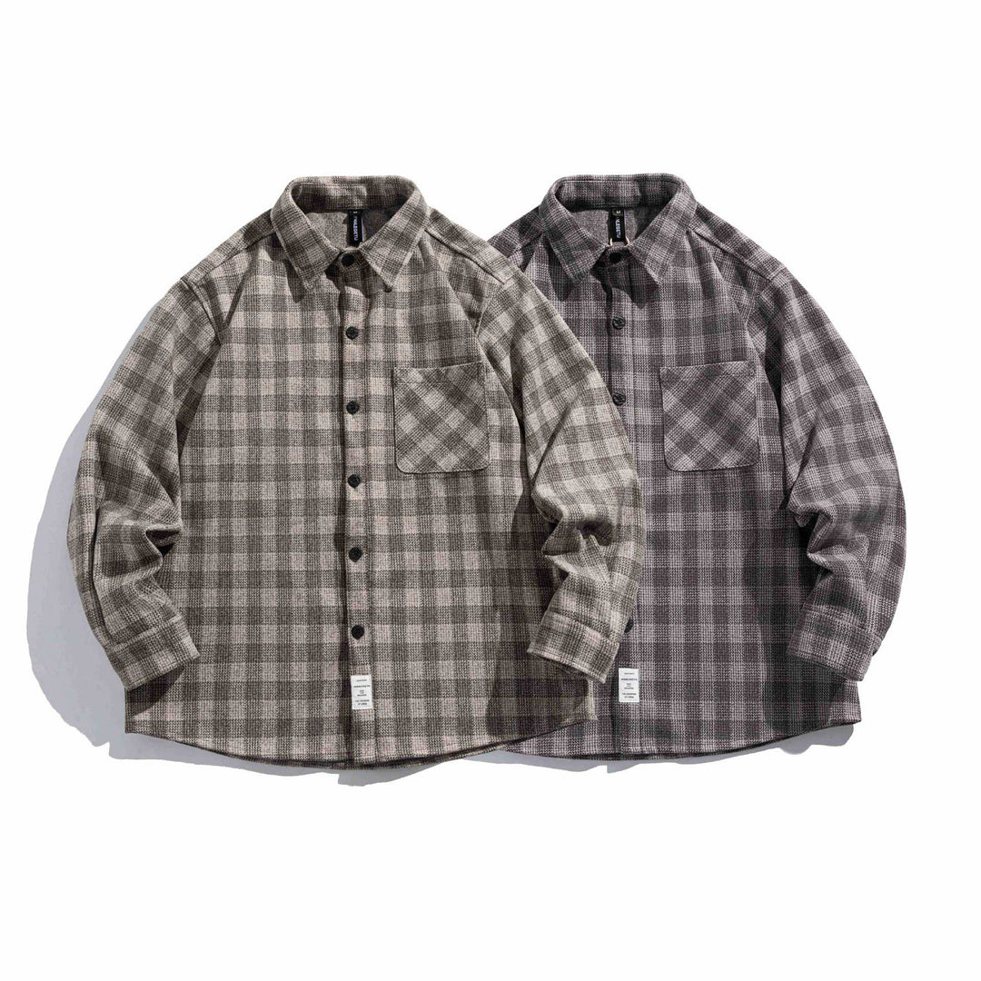 Herr rutig skjortjacka tillverkad av ullblandning med overshirt skärning och patched bröstficka