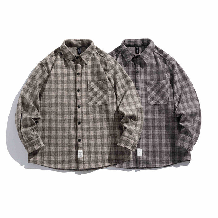 Herr rutig skjortjacka tillverkad av ullblandning med overshirt skärning och patched bröstficka
