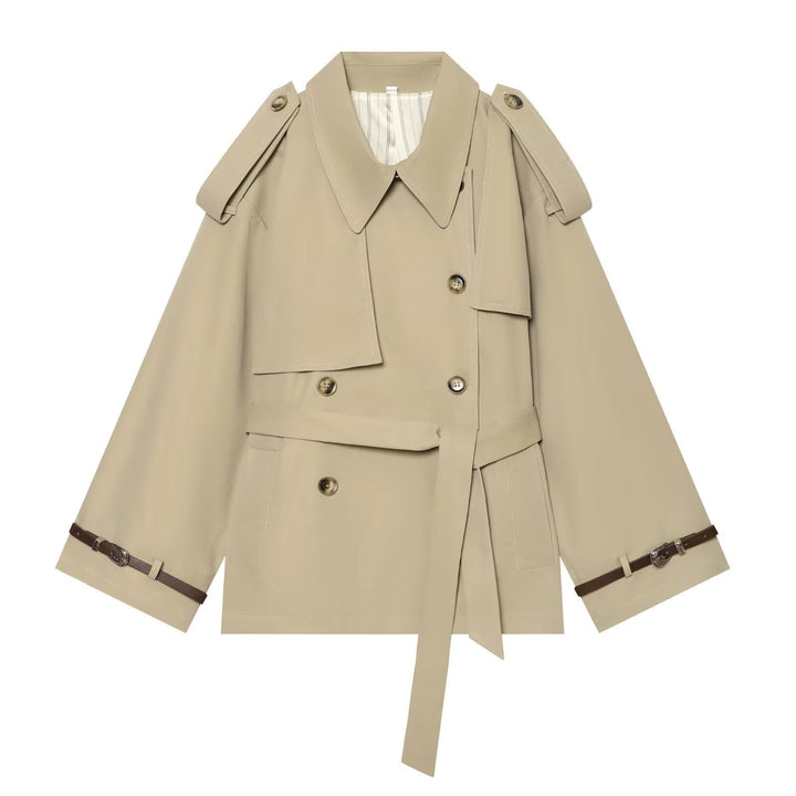 Dam Kort Trench Cape med Fitted Tie Belt