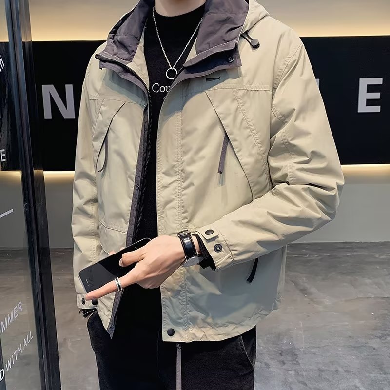Herr Lätt Funktionell Jacka med Huva, Vattenavvisande Micro Finish och Multifunctional Fickor