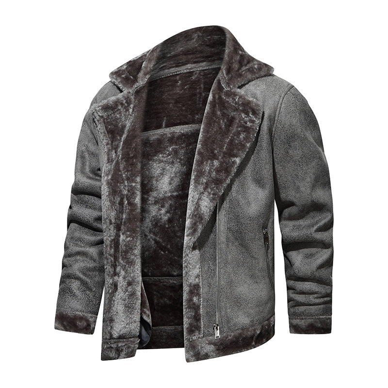 Herr Lambskin Imitation Pilot Jacka med Mysig Imitation Päls Foder