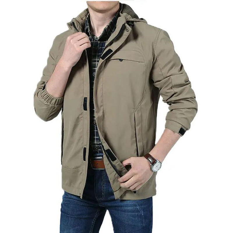 Herr Lätt Utility Fältjacka med Huva, Dragkedja, och Multifunction Fickor