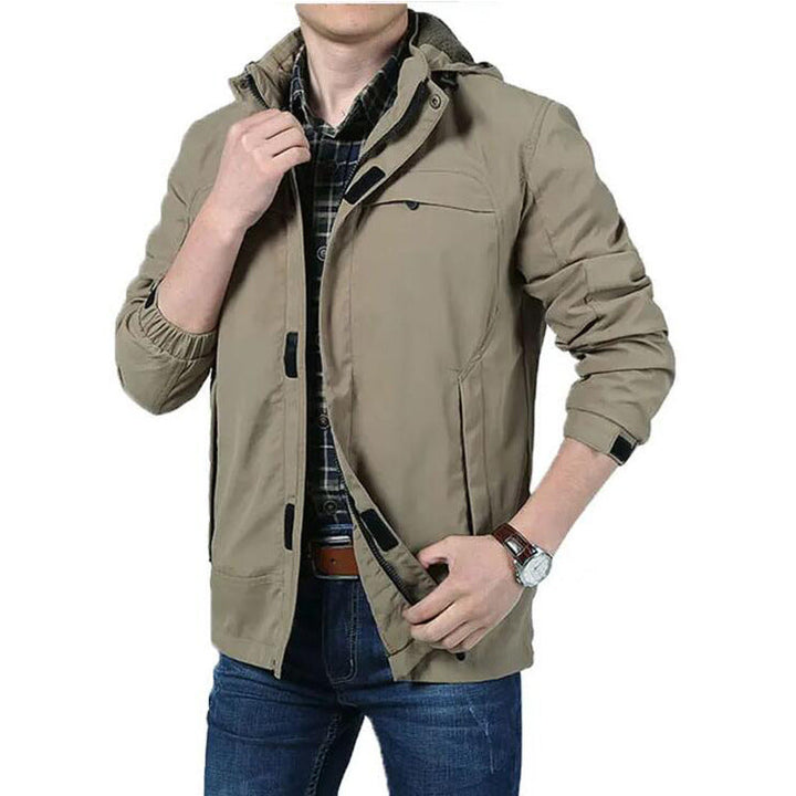 Herr Lätt Utility Fältjacka med Huva, Dragkedja, och Multifunction Fickor