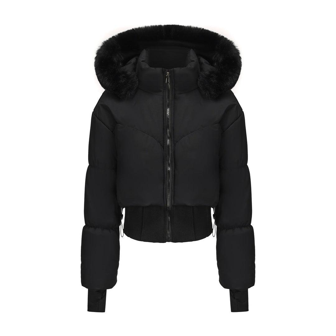| Dam Cropped Ner Jacka med avtagbar huva och Fusk Päls Trim