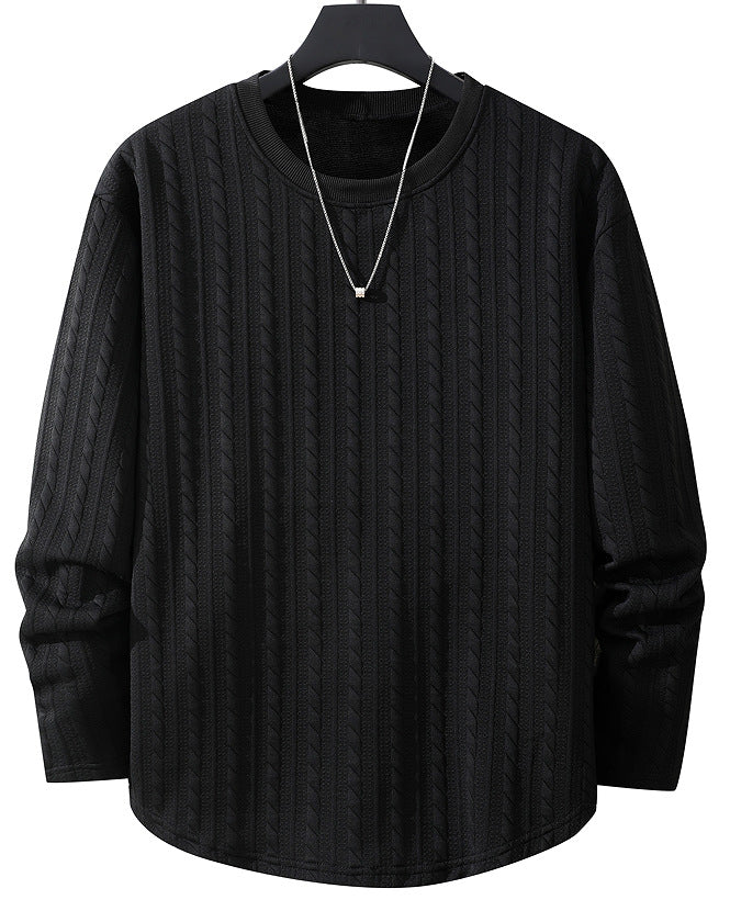 Herr Fin Structure Chunky Stickad Round Neck College-Tröja med Cable Mönster &amp; Avslappnad Passform