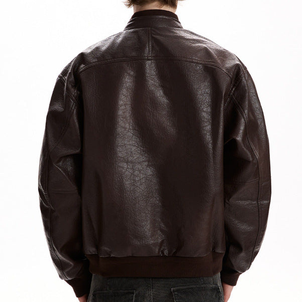 Herr Oversized Konstläder Jacka i Worker Look med Lock Fickor