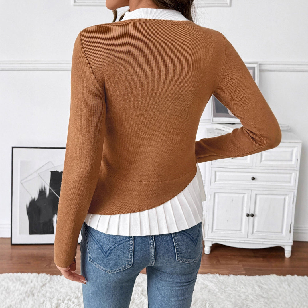 Dam Elegant Stickad Blazer med Asymmetrisk Nederkant