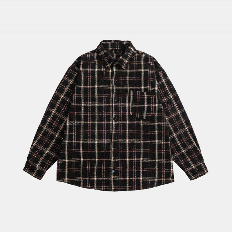 Unisex Oversized Check Skjorta Jacka i Boxig Skärning med Lapp Bröstficka och Mjuk Flanell
