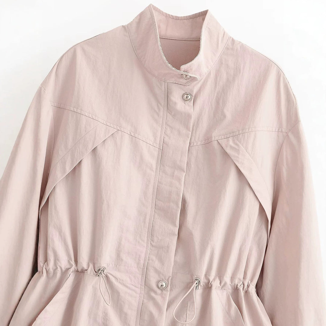Dam Lätt Windbreaker med Drawstring Waist och Balloon Ärmar