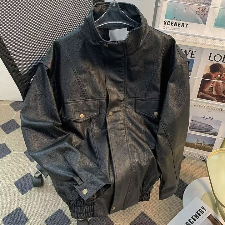 Dam Fashion konstläder jacka med hög krage