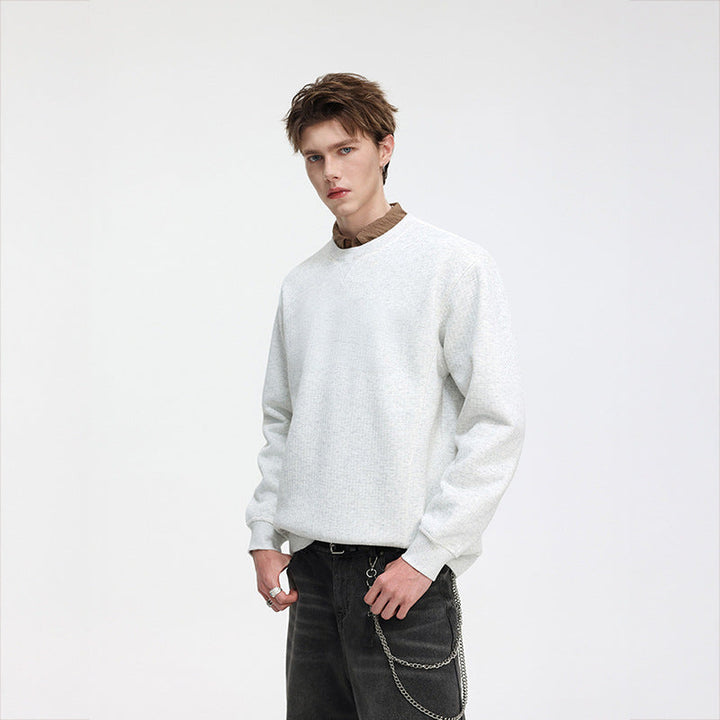 Herr Oversized Waffle Stickad College-Tröja med Round Neck, Extended Back Fåll och Ribbstickade Muddar
