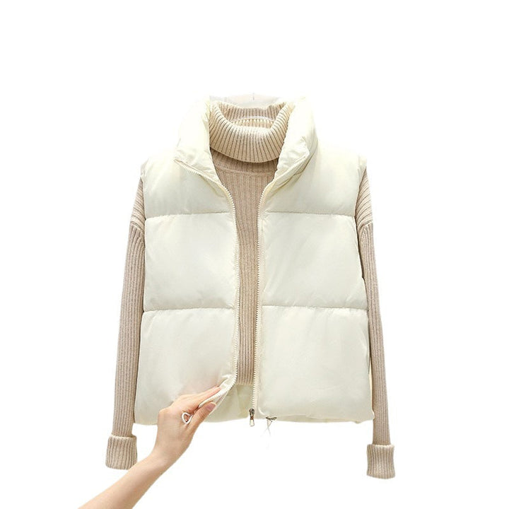 Dam ultra-light kort vadderad väst med high ståkrage, two-way dragkedja och adjustable drawstring fåll