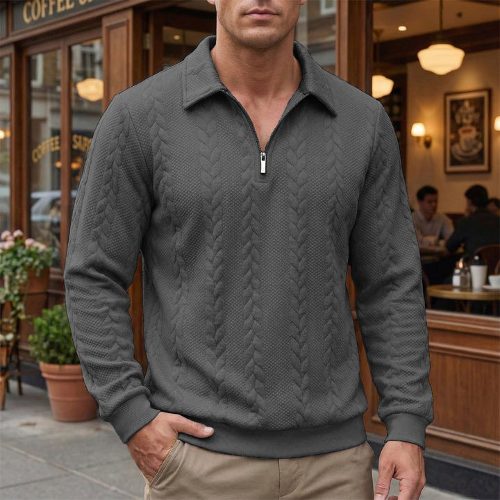 Herr Strukturerad Halv Dragkedja Pullover med Turtle Neck, Fin Cable Mönster och Elastiska Muddar