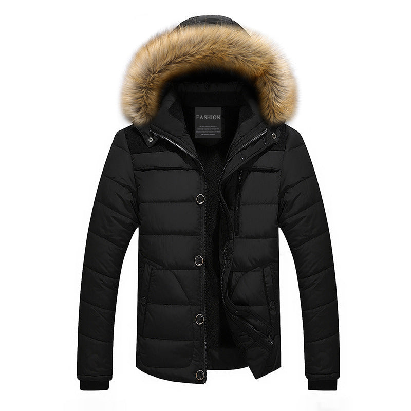 Herr Termisk Parka i Urban Utomhus Stil med Uttagbar Faux Fur Huva och Microfleecefoder