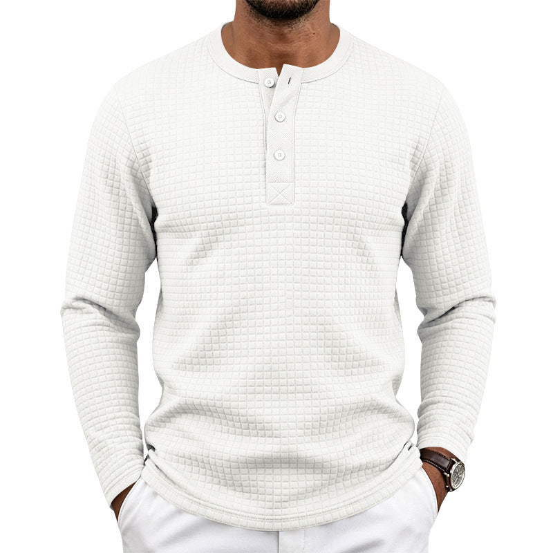 Herr Textured Termisk Henley Lång Ärm Skjorta med Waffle Texture och Rounded Fåll