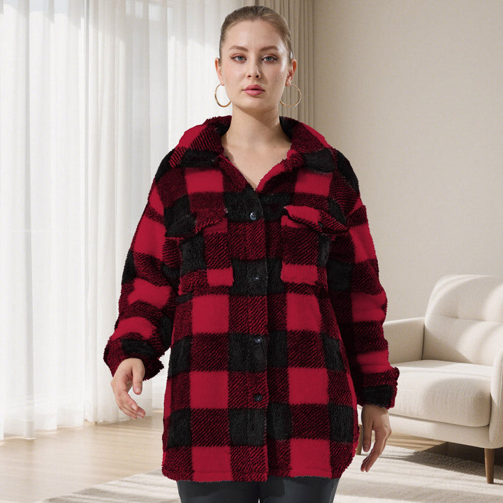 Dam oversized Teddy Shirt jacka med Check mönster